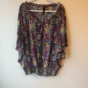 Pure Energy Multicolor Women's Butterfly Sleeve Top